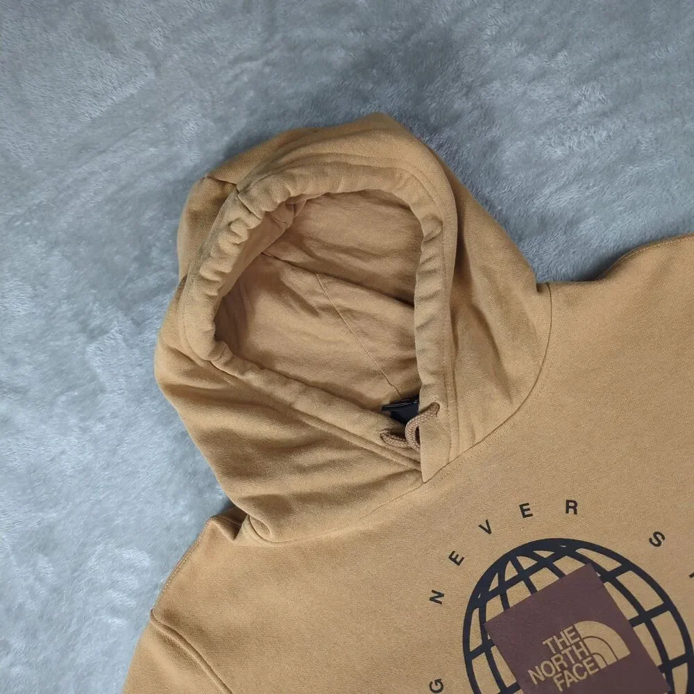 The North Face Men XL Tan Globe Never Stop Exploring Pullover Hoodie Sweatshirt